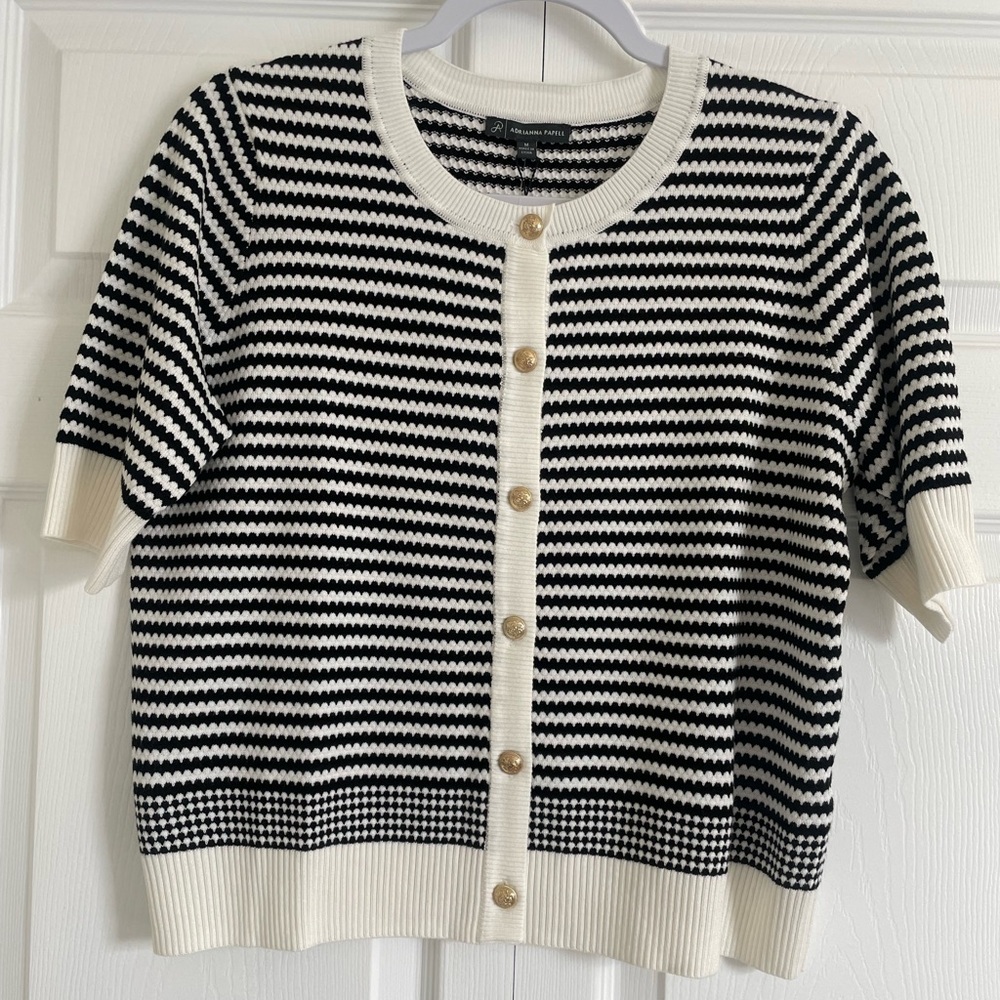 Adrianna Papell Black and White Striped Sweater